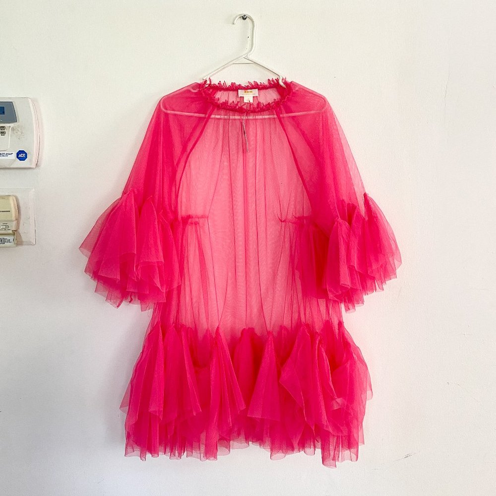 Anthropologie Maeve Bright Pink Tulle Mini Dress